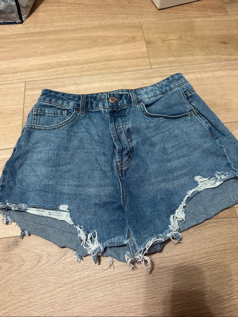 Wild Fable Blue Denim Frayed Hem Women's High Waisted Shorts